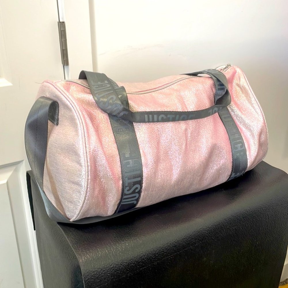 Justice Shimmer Logo Pink Duffel Bag - Picture 2 of 8